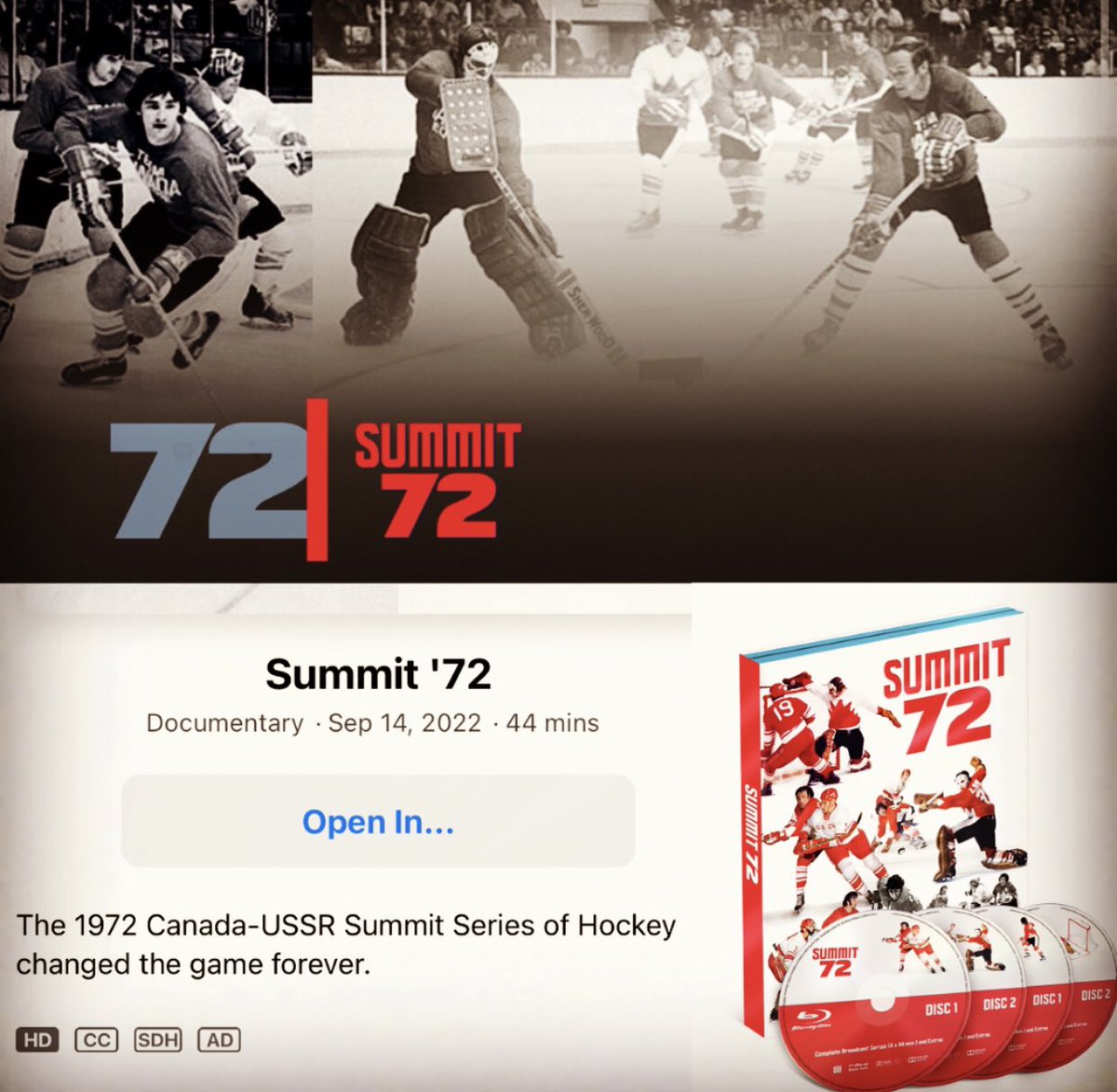 Summit72Doc's tweet image. For those suffering from hockey withdrawal, fear not: #Summit72 the series that changed hockey is available to stream in 🇨🇦 on @cbcgem. 🌎 fans, check out Apple and if you’re after a DVD/Blu-ray visit our good friends at @UnViewInc