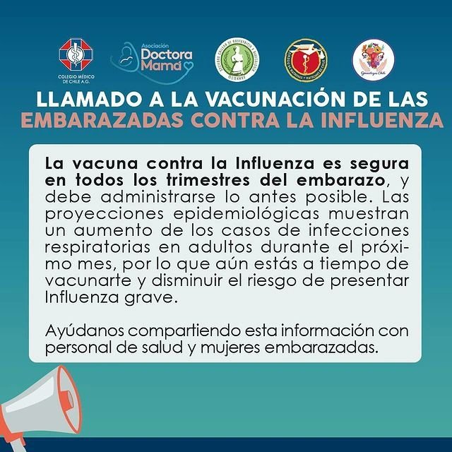 #Repost @colmedchile 🔴 Las embarazadas corren mayor riesgo de enfermarse gravemente a causa de la #Influenza, por lo que están consideradas dentro de la población de riesgo para la campaña de vacunación. La vacuna es segura y gratuita.