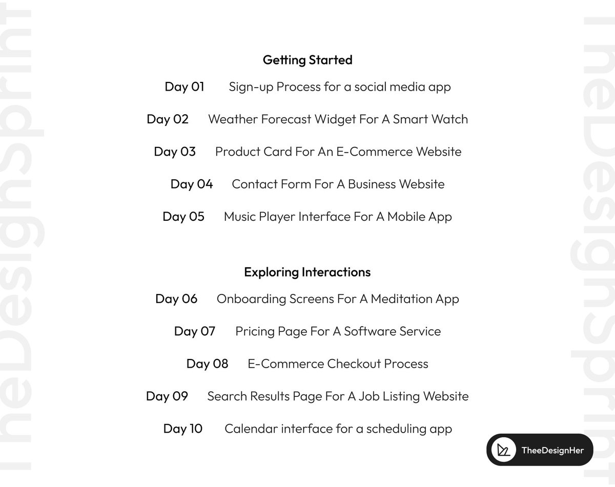 misethecreative's tweet photo. TheDesignSprint -30 Days

Here's the personal curated list of daily design challenges I've put together, starting from simple to complex, as requested by some. Feel free to share with other designers who might find it helpful.

Happy designing!

#TheDesignSprint #Designchallenge https://t.co/uR94Y1VX5X