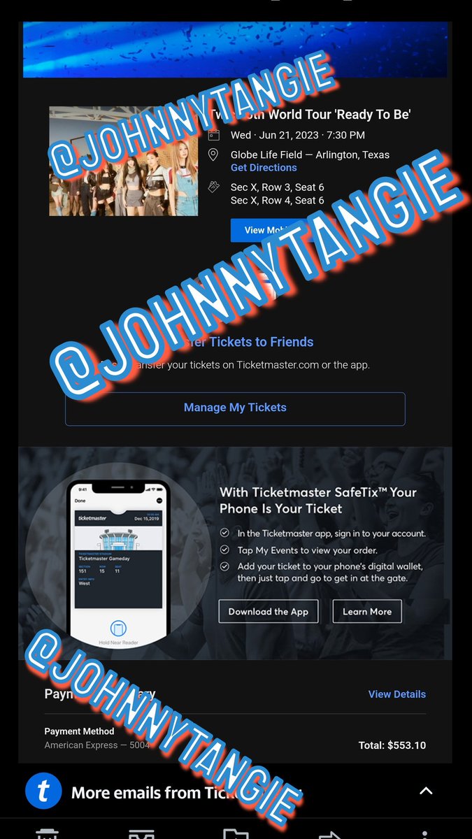 JohnnyTangy's tweet image. Selling 2x Twice Floor Tickets In Arlington (Dallas), Texas. $200 each OBO. Floor X row 3 and 4 seats 6. Any form of payment is fine but Apple Pay. Can do any form of verification as necessary as well and use protection services if you are still worried 🤗.
