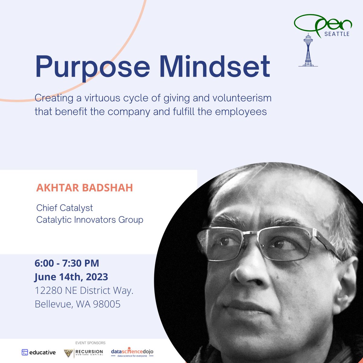 OPEN_glb's tweet image. TODAY: OPEN Seattle meetup.

In-person event: Purpose Mindset: Articulating one's purpose and focusing on common good Tickets, Wed, Jun 14, 2023, at 6:00 PM | lnkd.in/edY6Sgxy

Online Event: Purpose Mindset: lnkd.in/e_JijkTV

#purpose #socent #purposemindset