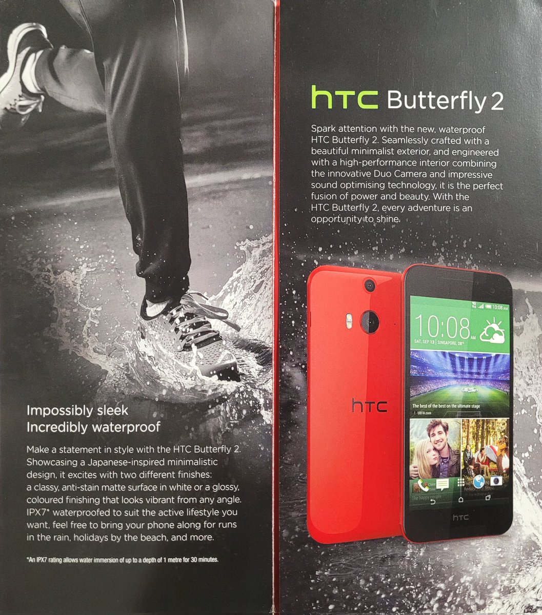 Aquis_GN's tweet photo. HTC Butterfly 2, 2014.
Released for Japan's Au by KDDI as the #HTL23, it later saw a wider release in APAC.

Ironically it was a better phone than the flagship One M8 in many ways; water resistant and a "proper" camera.
#HTC #HTCButterfly2 #SmartphonePamphlets https://t.co/XPQ5K4nrce