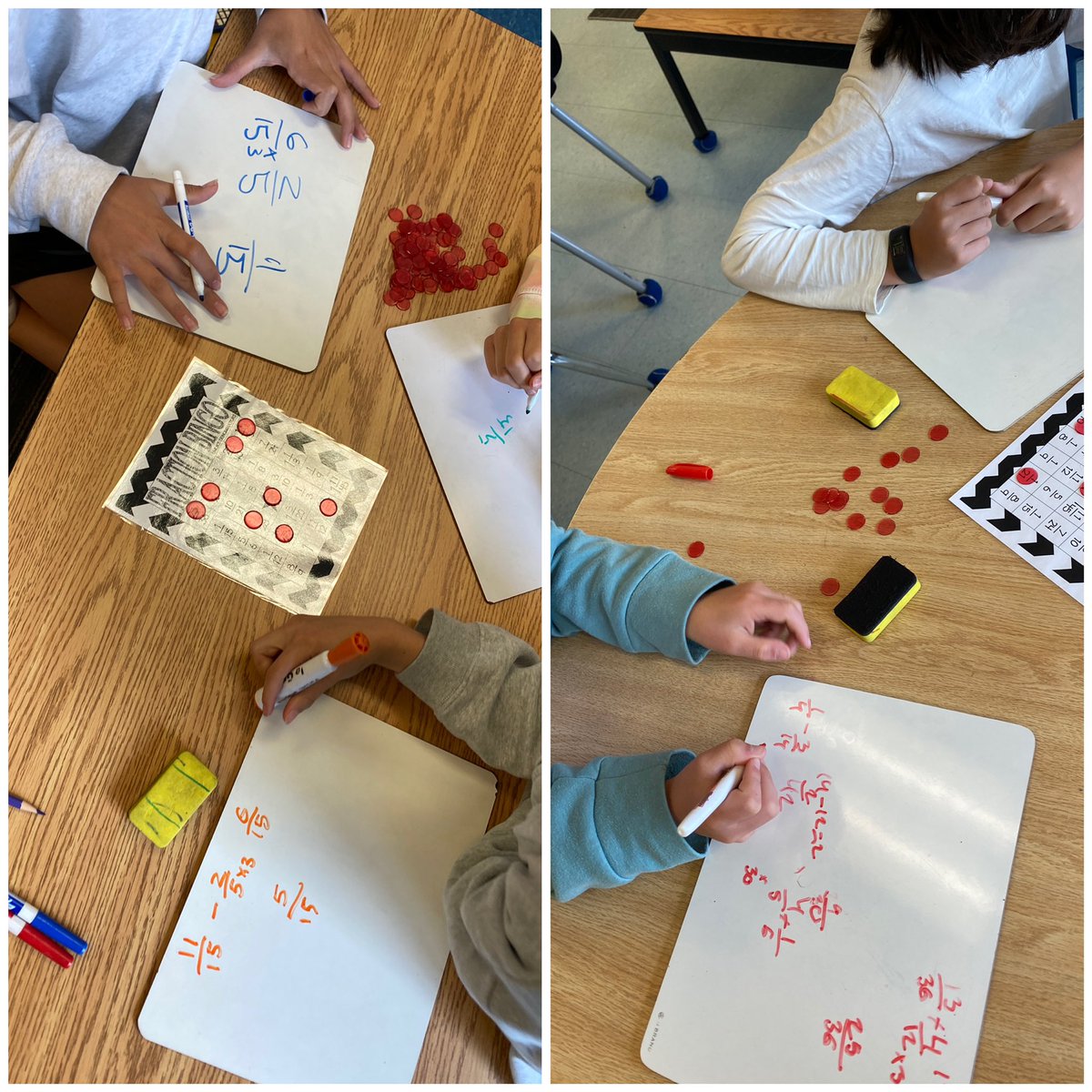 Fraction bingo was a fun challenge today! Ss had to find lowest common denominators to add and subtract fractions with unlike denominations! @TDSBmath @AllenbyPS_TDSB