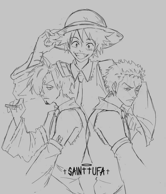 no one is safe form my mikuficassion
i was gonna do only zoro and sanji from a sketch request but adding luffy just made it better 😼✌️ 