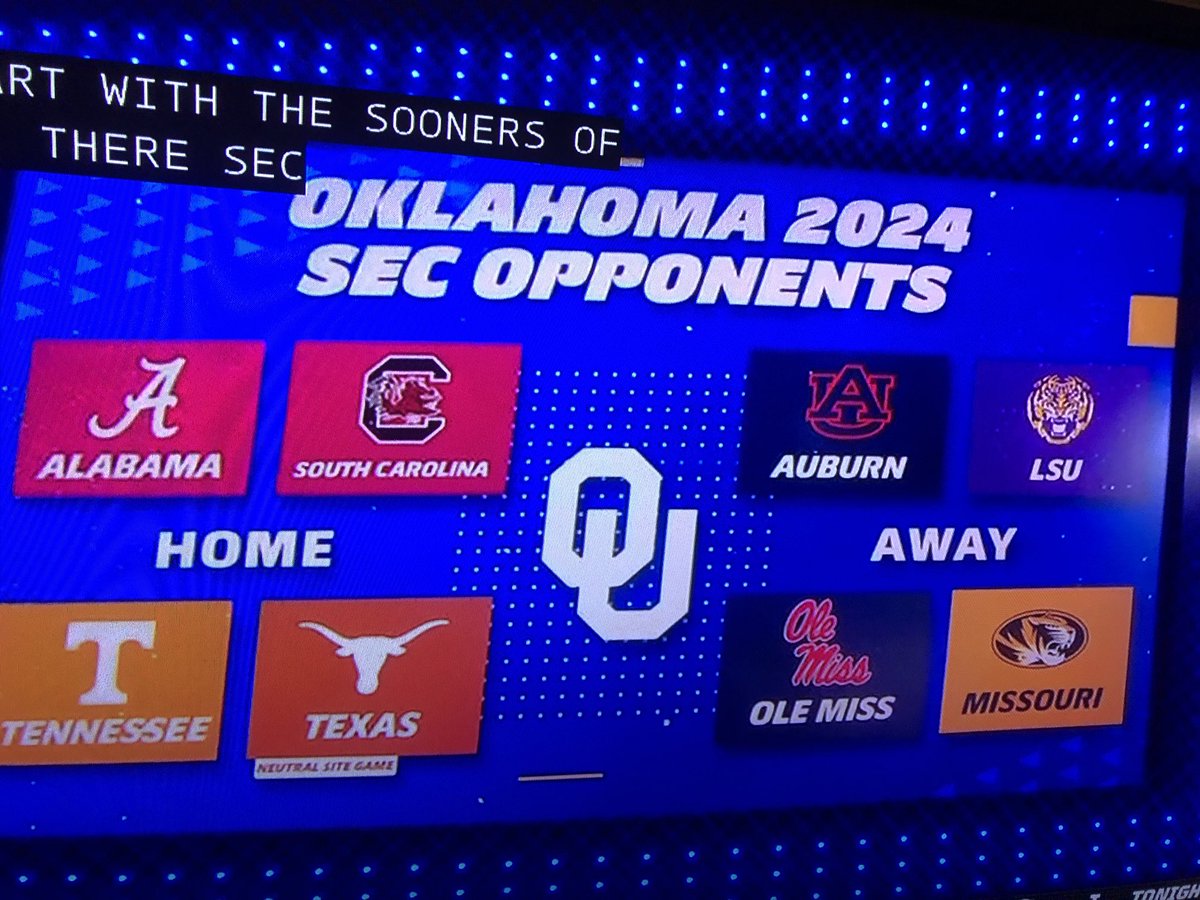 𝙹𝙸𝙼𝙼𝚈 𝙶𝚁𝙴𝙴𝙽𝙱𝙴𝙰𝙽𝚂 on Twitter "RT BPrzybylo Sooners 2024 SEC schedule."