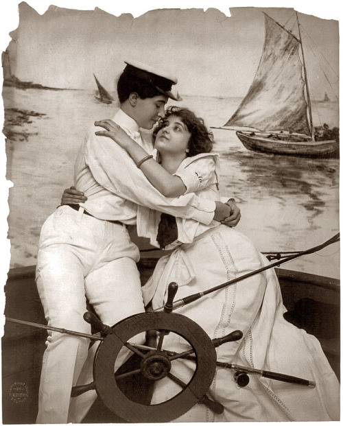 wikivictorian's tweet photo. Studio portrait of two unidentified women dressed as sailors. Photographed by F.W. Guerin, 1902. https://t.co/E3vjtaH2V9
