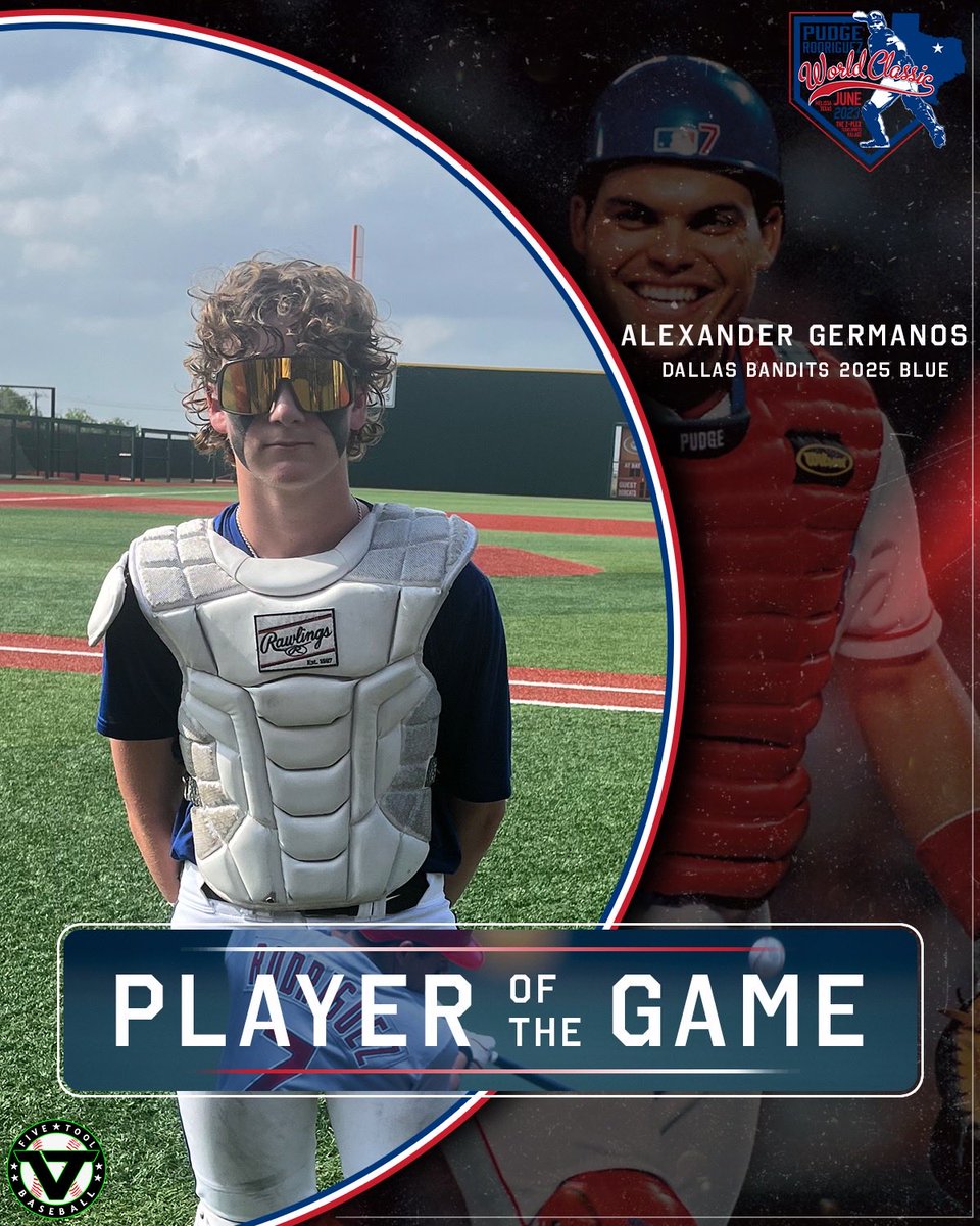 FiveToolTexas's tweet photo. F: @DallasBandits 2025 Blue 2, Offspeed 2025 White 0
PoG: @Agermanos0909: 1-3, RBI, R
Pitcher: @WillHeatly: 7 IP, 7K, 6H, 0R https://t.co/0sQsuelm2S