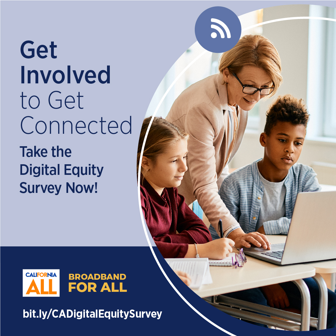 CADeptEd's tweet image. Having internet access can mean landing a better job, getting an education, seeing the right doctor, and staying in touch with family and friends. 🌐 💻

Complete the CA Digital Equity Survey before June 30.
🔗: bit.ly/CADigitalEquit…
#BroadbandforAll #DigitalEquity