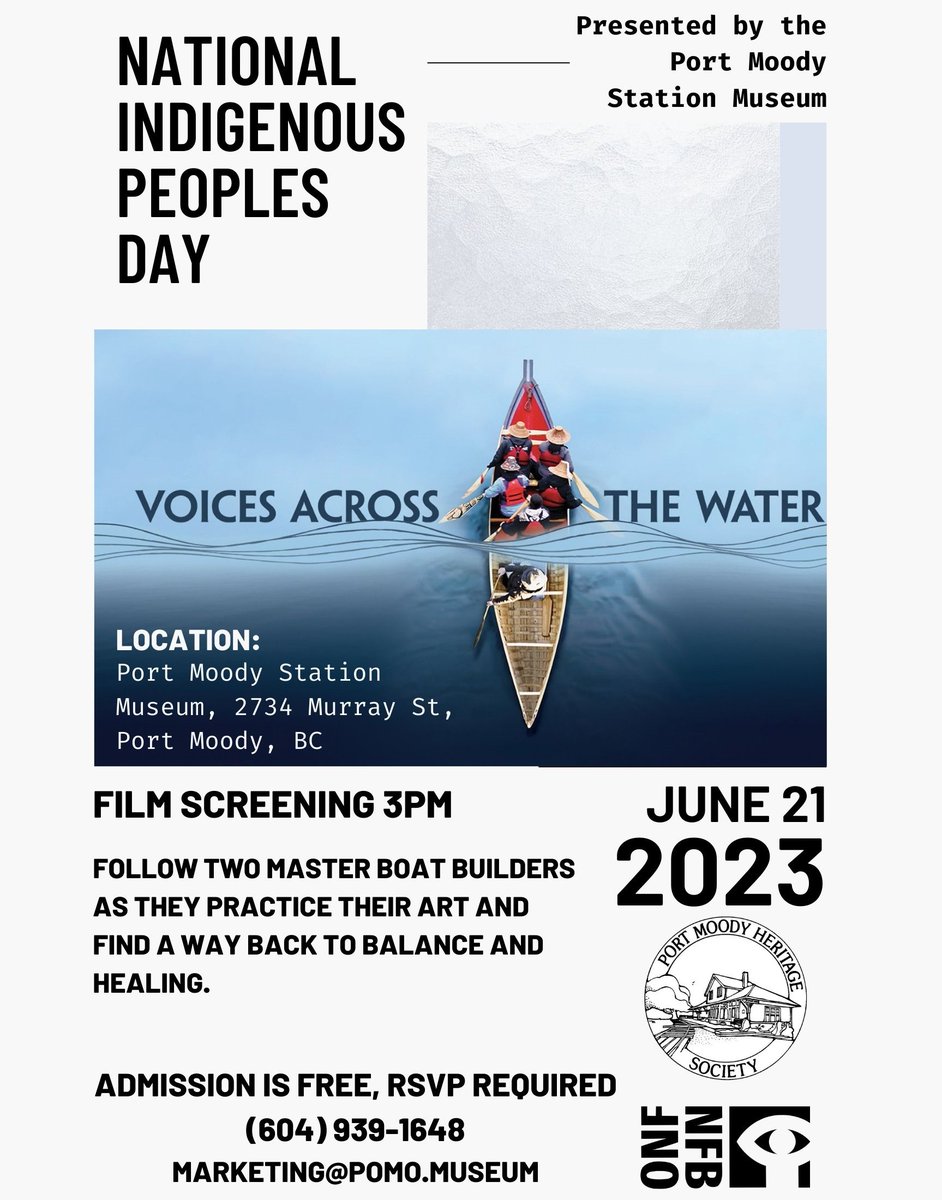 Join us for a screening of Voices Across The Water this June 21st at 3 PM. 
This feature documentary follows two master boat builders as they practice their art and find a way back to balance and healing. 
RSVP at (604) 939 1648 or marketing@pomo.museum. #PortMoody #NIPD #yvr