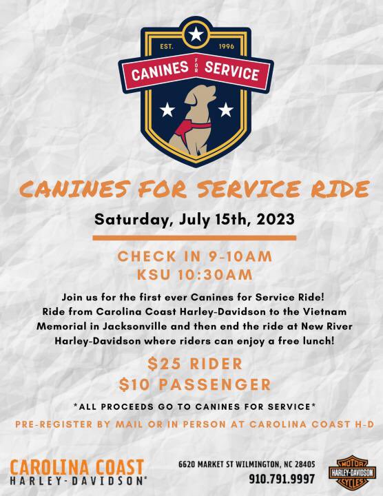 #wilmington #northcarolina - July 15
@carolinacoasthd 

#motorcycle #charity #charityevent #fundraiser 
#motorcycles #bmwmotorrad #ducati #harleydavidson #hondamotorcycles #indianmotorcycle #kawasaki #suzuki #yamaha 
#thebikerbookforcharity 
#canines #caninesforservice #dogs