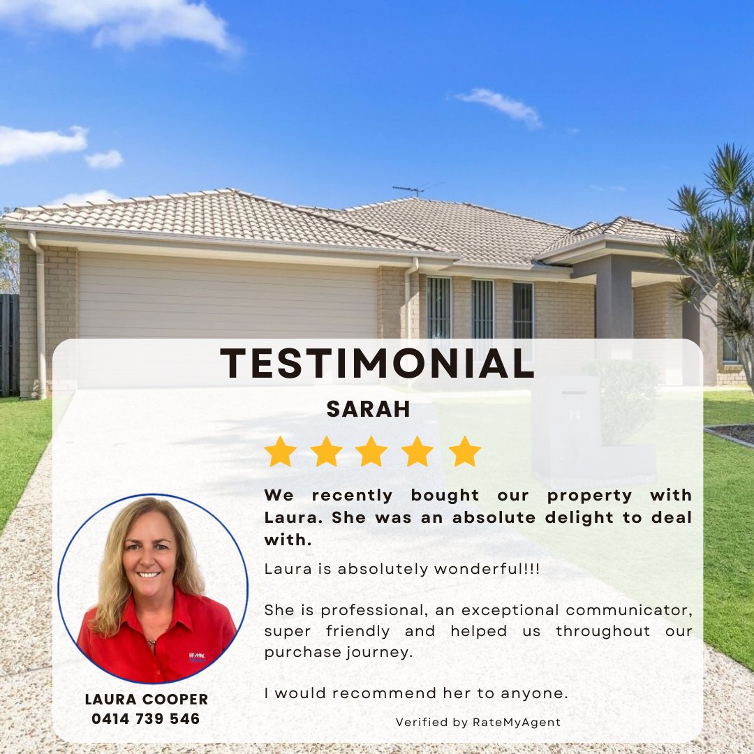 remaxvictorycab's tweet photo. "Absolute Delight!" @ Laura Cooper
.
.
https://t.co/zBA1ixHEJ1
.
#ratemyagentaus #ratemyagent #ratemyagentawards #ratemyagentaustralia #testimonial #remax #remaxagent #remaxvictory #realestateagent #house #property #sold #bellmere #bellmereqld #realestate #5starreview https://t.co/rzwuvtqCIw