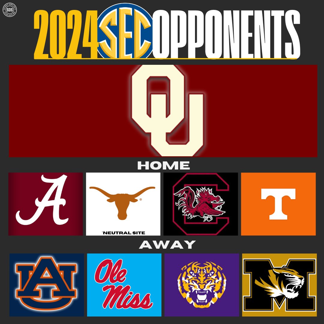 BREAKING: The Oklahoma 2024 SEC Opponents have been released.   

#HornsDown #SECScheduleRelease #BoomerSooner