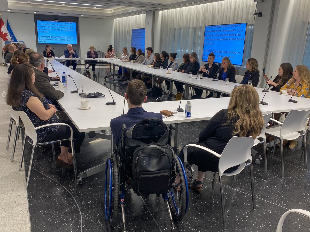 CanadaUN's tweet photo. Yesterday, Minister Qualtrough and Amb. @BobRae48 took time to meet with Canadian civil society delegates on Canadian international disability priorities.

It was energising to exchange on best practices and hear their perspectives on how to advance Canadian int’l engagement! https://t.co/pAKCJdzdxU