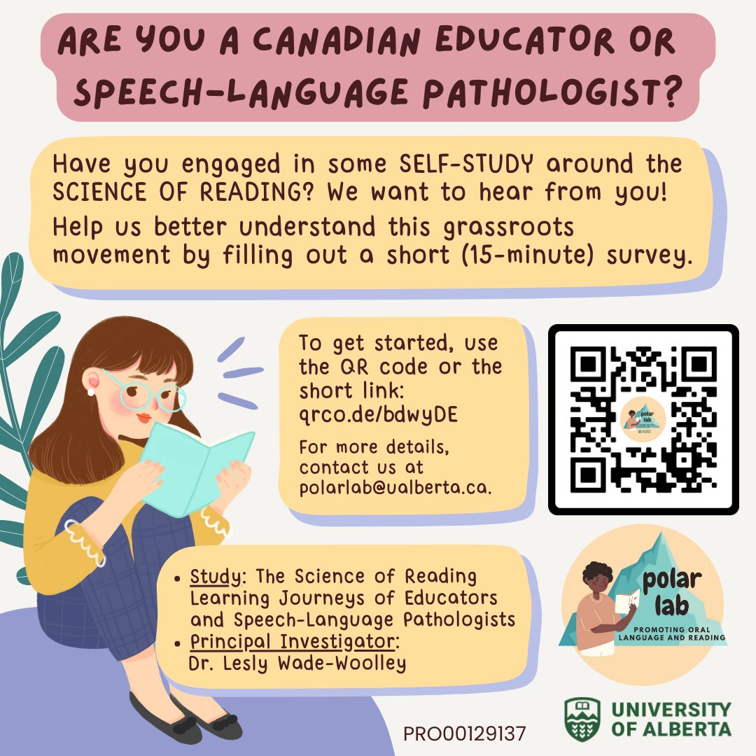 Calling all Canadian educators and SLPs working in literacy!  Donate 15 minutes to the science of reading by completing our survey on self-directed SOR learning! 🇨🇦 Please RT!