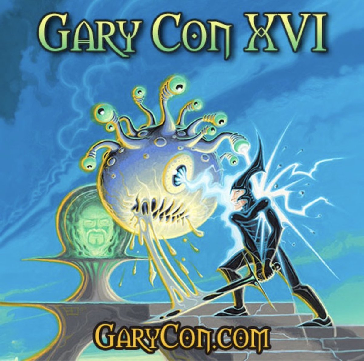 Wow! #erolotus did an amazing job on the Gary Con XVI artwork! Join us March 21-24 as we celebrate 50 years of D&D in #LakeGeneva @GaryCon #garygygax #heartofttrpgs #dnd @Wizards_DnD #beholder #gyyaxlegacy #gamerfamily