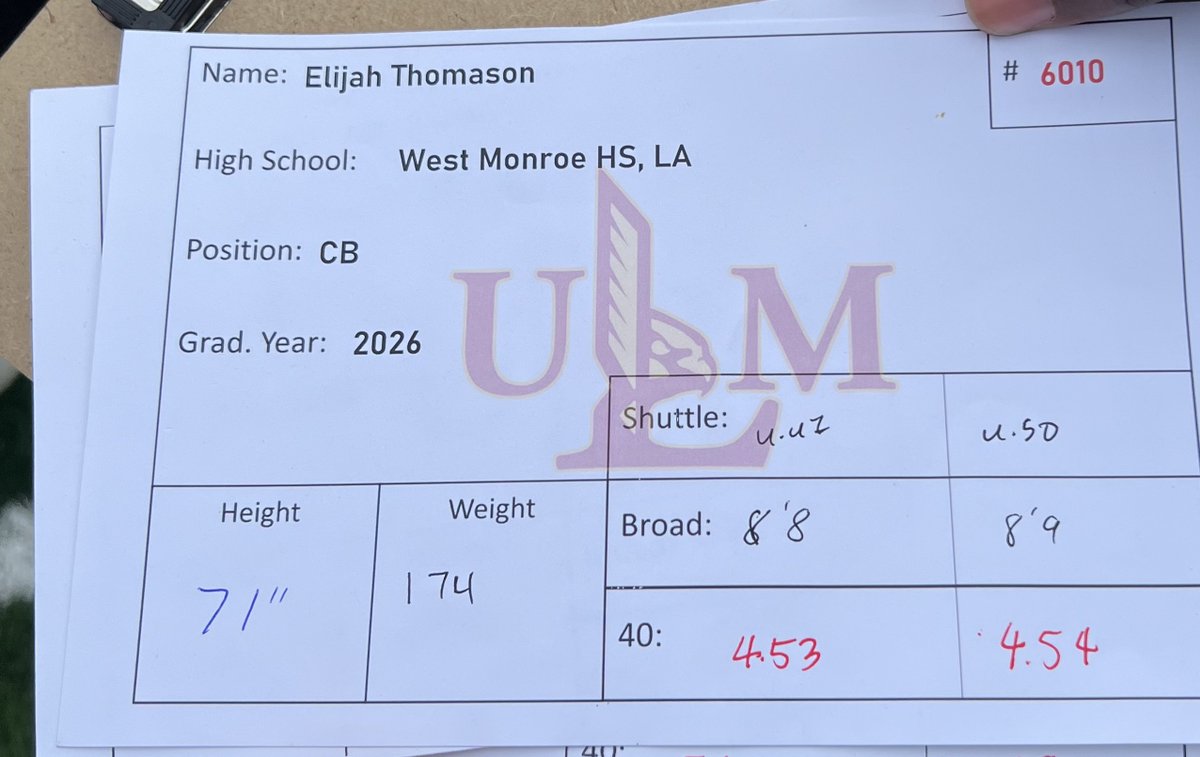 ElijahThomason2's tweet photo. ULM prospect camp https://t.co/lodCIFNcLG
