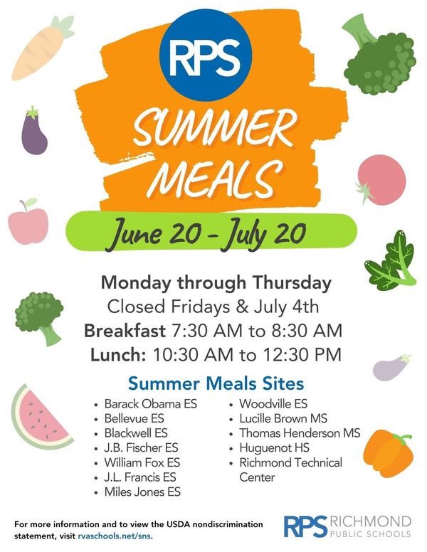 Summer 2023 Meals Schedule