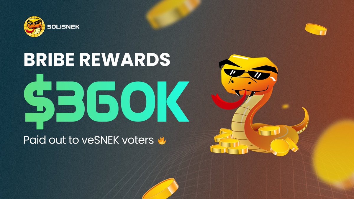 solisnekfi's tweet photo. A grand total of $360K+ were paid to veSNEKers over 8 epochs 

If you haven't joined the Snekvolution yet, all you have to do is

Buy $SNEK ✅
https://t.co/cYahofkPq1

Lock $SNEK ✅
https://t.co/78SnvNlS3Y

Vote with your $veSNEK ✅
https://t.co/cAz5lfIsml

Only on #AVAX 

🐍 https://t.co/xKr1q1YB4k