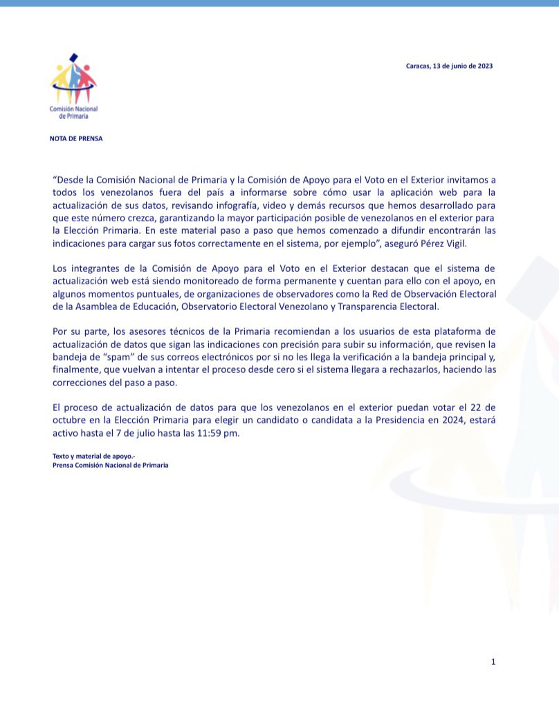 cnprimariave's tweet photo. 20 mil venezolanos en el exterior han completado satisfactoriamente la actualización de sus datos de residencia en el exterior, y podrán votar en la Elección Primaria.
Esto, a una semana de la activación de https://t.co/uqnMlGFcME, informó la Comisión Nacional de Primaria.
⬇️⬇️⬇️ https://t.co/jSPRSqNYGC