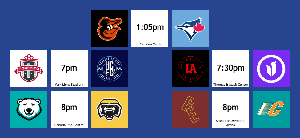 📅GAMEDAY📅

🎾 @Bandreescu_ not before 9am
🎾 @milosraonic not before 10am
⚾️ @BlueJays at 1:05pm
⚽️ @TorontoFCII at 7pm
🖥️ @TorontoUltra at 7:30pm
🏀 @HoneyBadgersCAN at 8pm
🥍 @BELacrosse at 8pm

#TorontoSports #LibemaOpen #NextLevel #TFCLive #SooUltra #LetsBall #MaroonAndGold