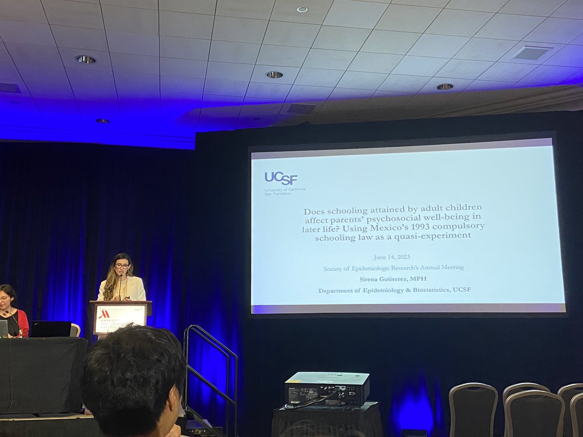 Erin Ferguson (@erinl_ferguson) on Twitter photo Amazing talk by <a href="/SirenaGtz/">Sirena Gutierrez</a> at #SER2023, representing important aging work happening at <a href="/UCSF_Epibiostat/">UCSF Epidemiology & Biostatistics</a>. TLDR; social policies intervening in adult children may have upwards “spillover” effects on their older parents, demonstrated by leveraging compulsory schooling laws as an IV Amazing talk by <a href="/SirenaGtz/">Sirena Gutierrez</a> at #SER2023, representing important aging work happening at <a href="/UCSF_Epibiostat/">UCSF Epidemiology & Biostatistics</a>. TLDR; social policies intervening in adult children may have upwards “spillover” effects on their older parents, demonstrated by leveraging compulsory schooling laws as an IV
