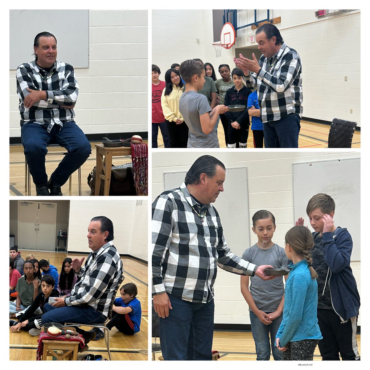 MrsAPereira's tweet photo. @StJohnBoscoYEG grade 4-6 students were lucky enough to have Indigenous Elder, Gary Gagnon come out to our school. He told stories, shared songs and performed a smudge for our students. A beautiful addition to our school activities for Indigenous History Month. https://t.co/aP3dUCOaFe