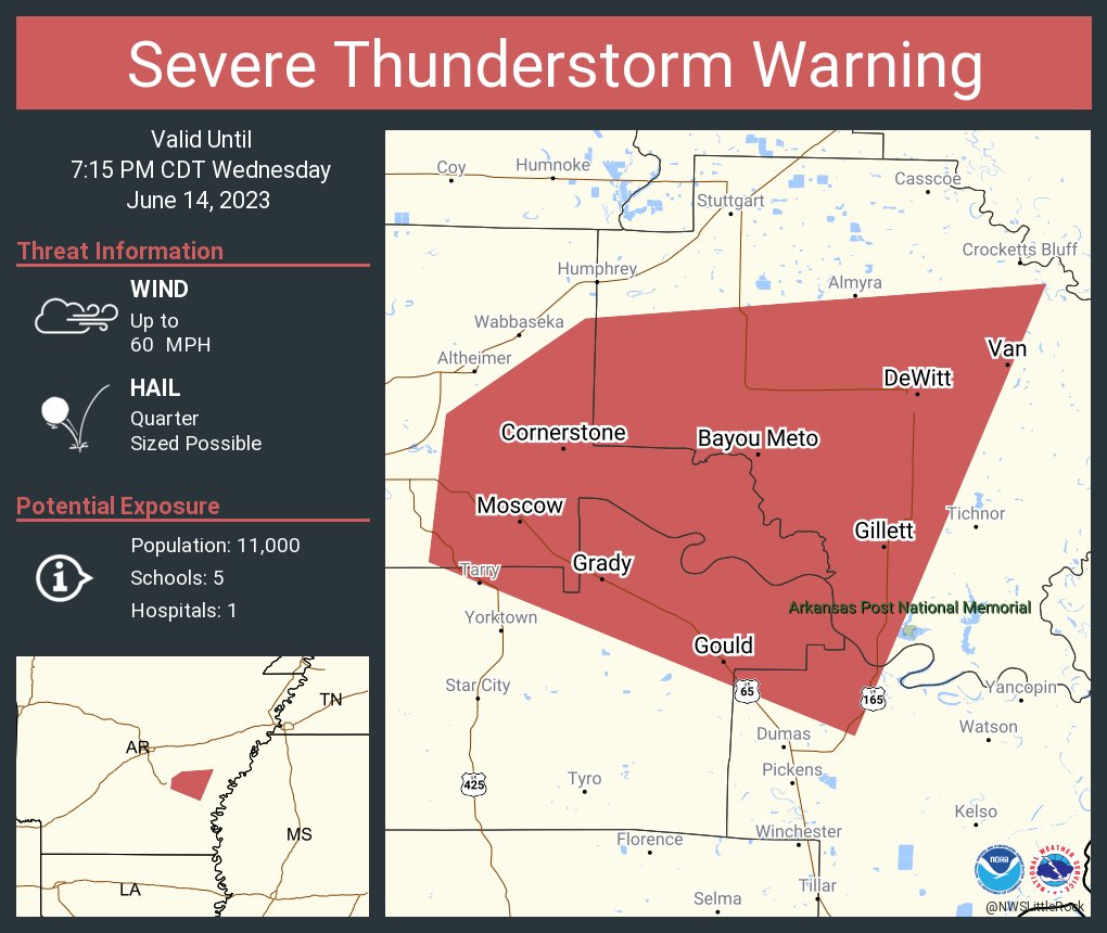 NWS Severe Tstorm on Twitter "Severe Thunderstorm Warning continues for DeWitt AR, Gould AR and