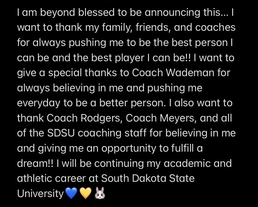 I want to thank @CoachMeyersSDSU and @SDSURogers3 for a great opportunity to play at the next level!!
<a href="/GoJacksFB/">SDSU Football</a>💙💛🐰