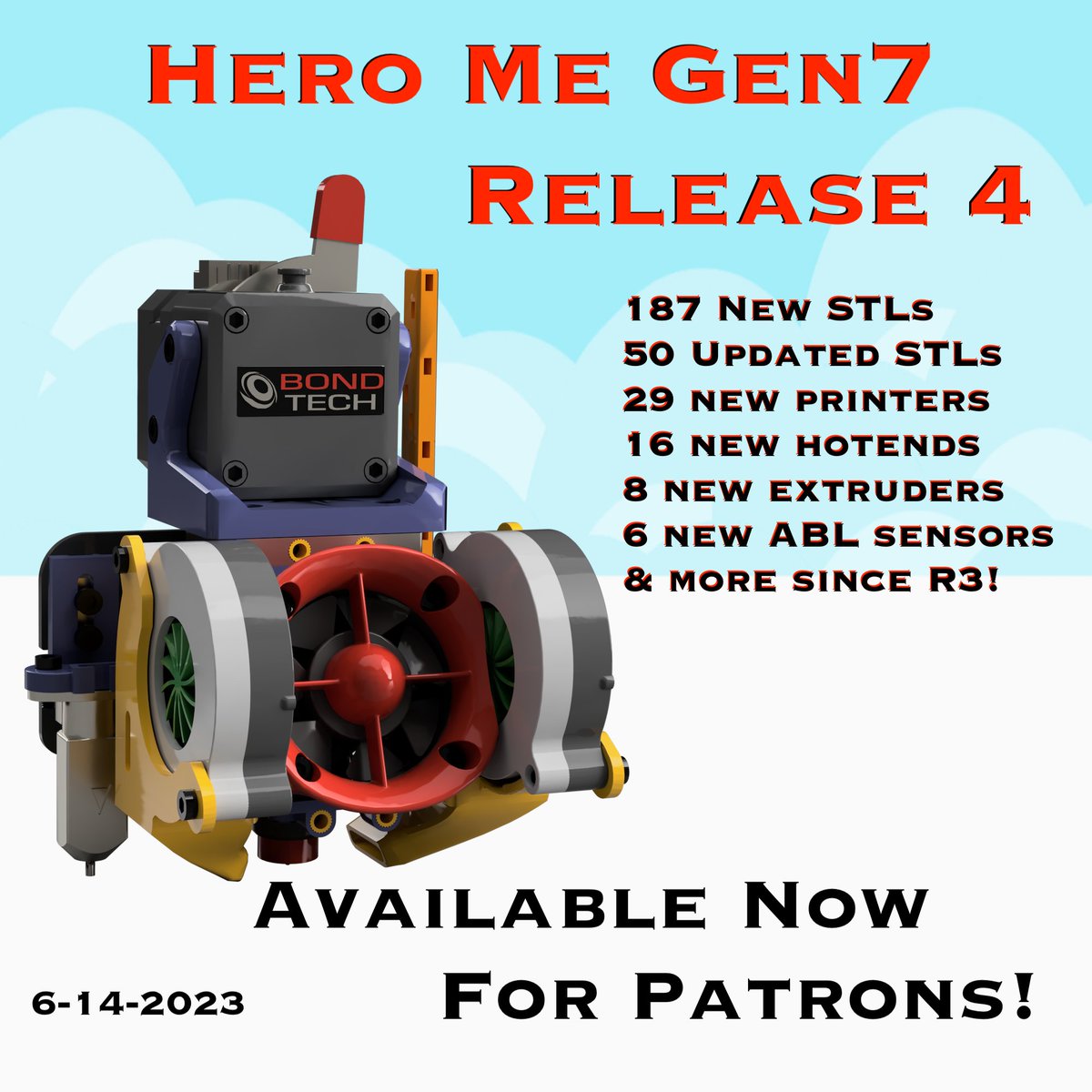 mediaman3d's tweet photo. My patrons just got the modular Hero Me Gen7 Release 4 printhead platform, a 30 day advance access before going public July 14th. Now supports 115 3D printer models, 47 hotends, 37 extruders, 20 ABLs, 14 ADXL345 and more! #herome #3dprinting #mmrf #rmrrf https://t.co/oTTr9m4WGo https://t.co/NFfPsImOiO