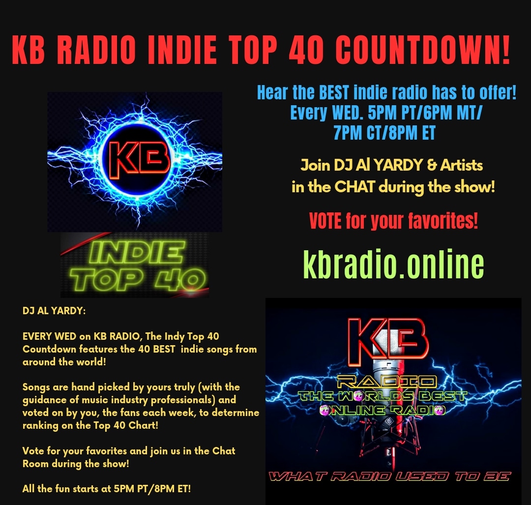 ON NOW!
KB RADIO TOP 40 Show, 2PM PT/5PM ET
kbradio.online
#retweet @luxthereal1
@KBRadio_Canada
@TheIncurablesMI
@rtItBot @rttanks
@TraceMess_469
@TheRepostCrew
@BlackettMusic
@BlazedRTs
@MuseBoost
@Know_Know44
@ArtistRTweeters
#kbradiothp
#rockradio
#internetradio