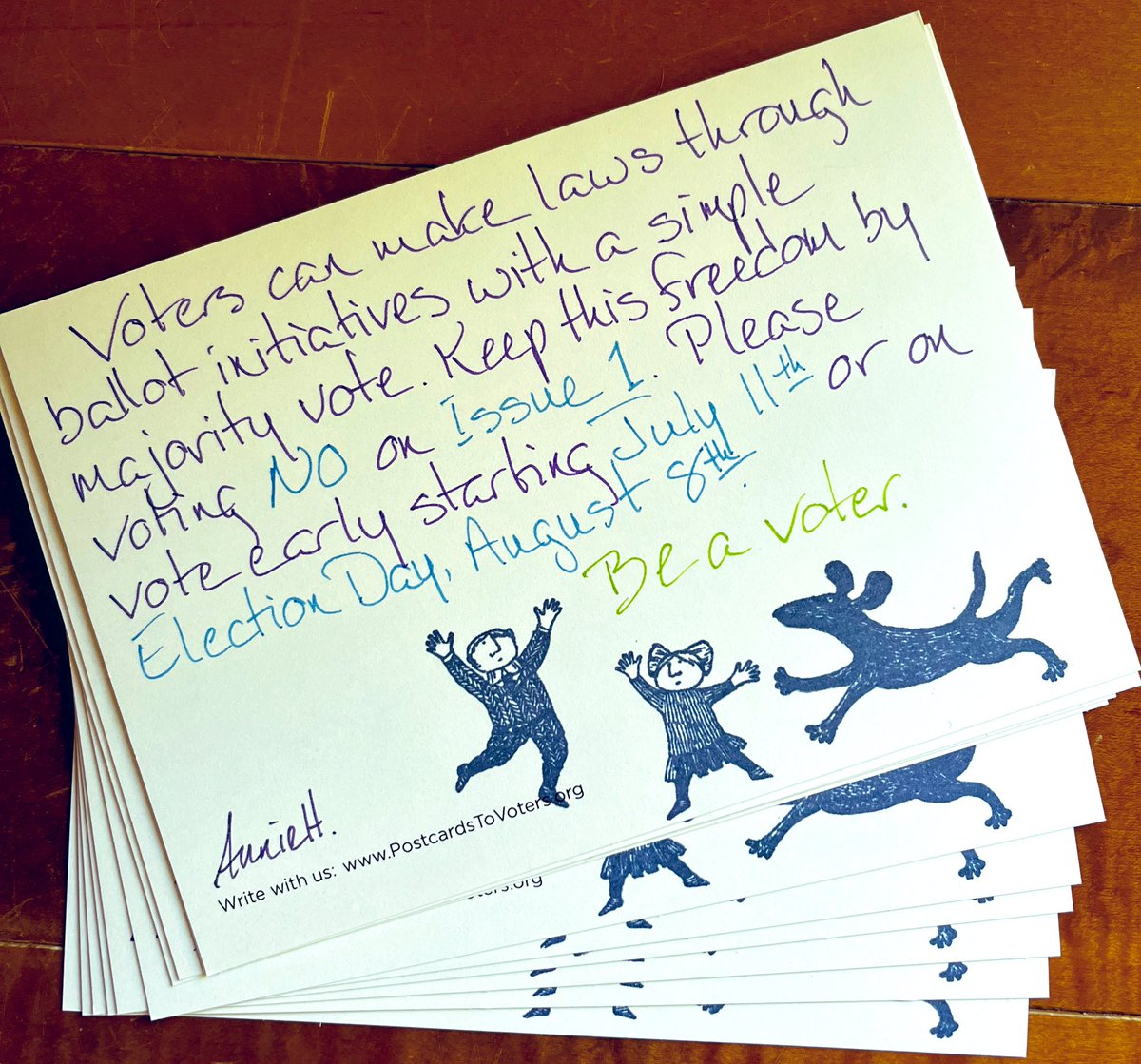 These make 280 #PostcardsToVoters I’ve written so far to help Ohio voters defend their right to make laws with a simple majority vote. Reproductive freedom is on the line. Write with us! Text JOIN to 484-275-2229.