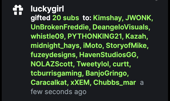 You really a real one @SeairaLuckyGirl saw my girl doing her first stream and dropped 20 offline subs on mine to go towards getting her a PC seriously can't thank you enough!