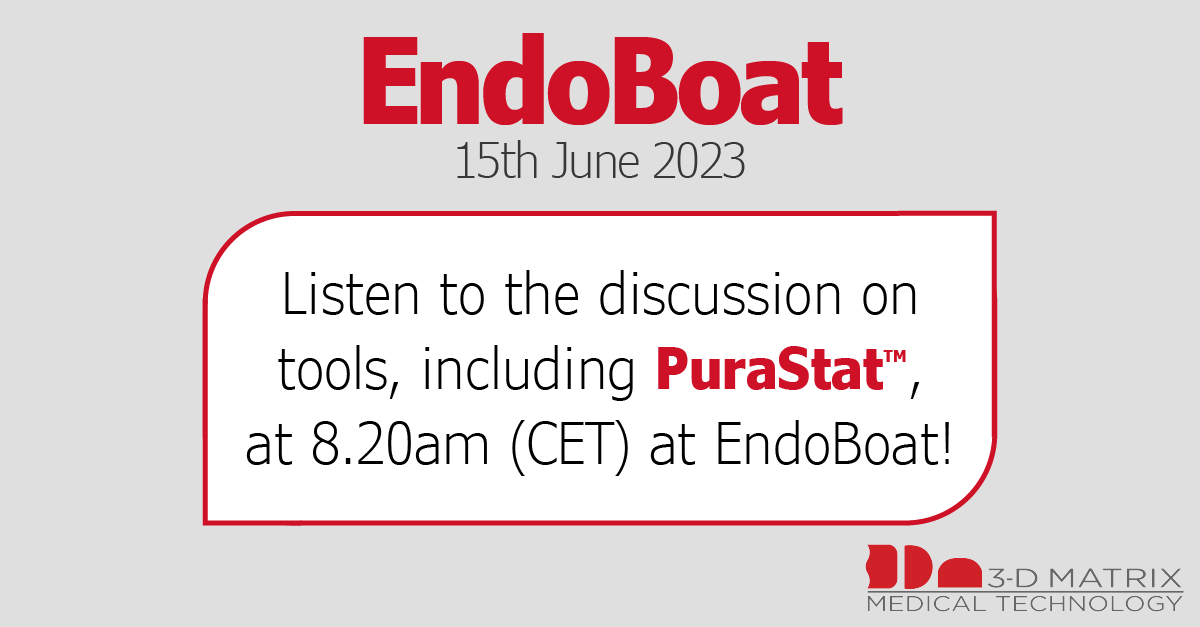 In less than an hour, #PuraStat will be being used in a live case at #Endoboat, held in Morgagni Pierantoni Hospital, Forlì!
If you're in attendance, listen out at 8.20am (CET) to hear all about PuraStat and why Dr Stefano Fabbri uses it in his procedures!

#purastat #3dmatrix