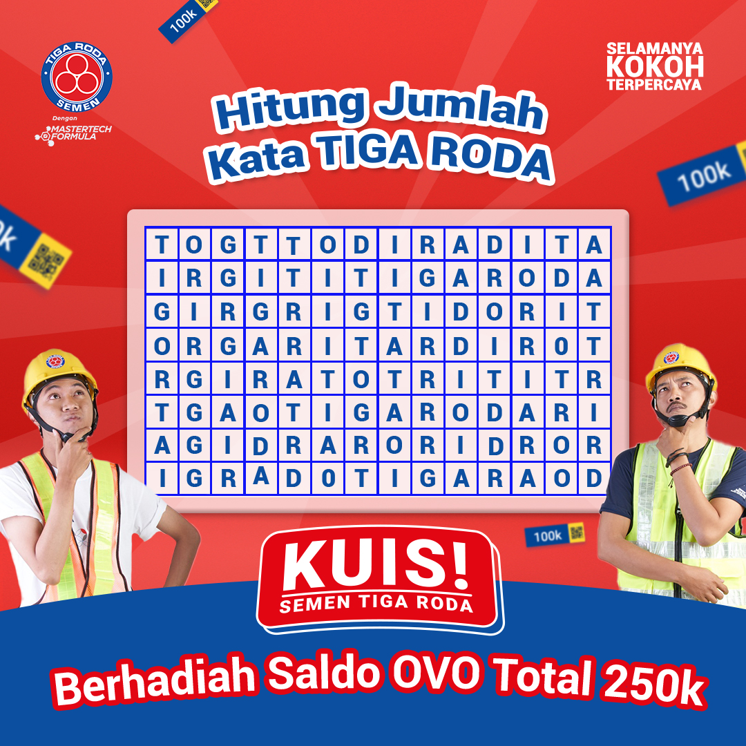 🚨 GIVEAWAY ALERT! 🚨
Dapetin saldo GoPay total Rp250 ribu buat 5 Teman Kokoh yang beruntung!
Ikuti kuisnya di &amp; FB Semen Tiga Roda, yaa!

#SemenTigaRoda #SelamanyaKokohTerpercaya #Harmoni3Roda #Semen #Konstruksi #BahanBangunan #ProyekBangunan #MaterialBangunan #KuisBerhadiah