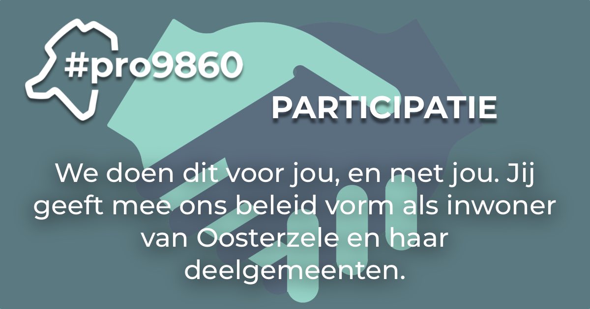 pro9860's tweet photo. In de reeks van onze tien PRO-waarden, 
vandaag nummer twee: participatie!

Laat je stem horen en deel je gedachten!Samen kunnen we bouwen aan een betekenisvolle discussie en nieuwe inzichten ontdekken. 

#durftereageren #participatie #pro9860 #oosterzele https://t.co/jQSqMPZfa5