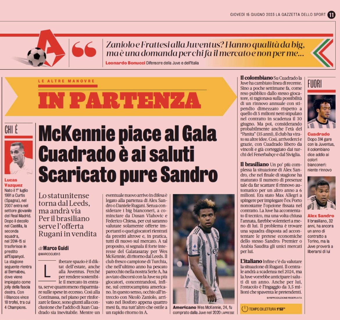 McKennie Galatasaray’a…

Leeds'ten dönen Wes McKennie'ye Galatasaray'ın yoğun ilgisini not ediyoruz.

GSaray, Juve ile daha fazla oyuncu transferi ve olası takaslar konusunda görüşmelere başladı.

Bu bağlamda Juventus, Nicolò Zaniolo için de tüm şartlarını zorlama kararı aldı.