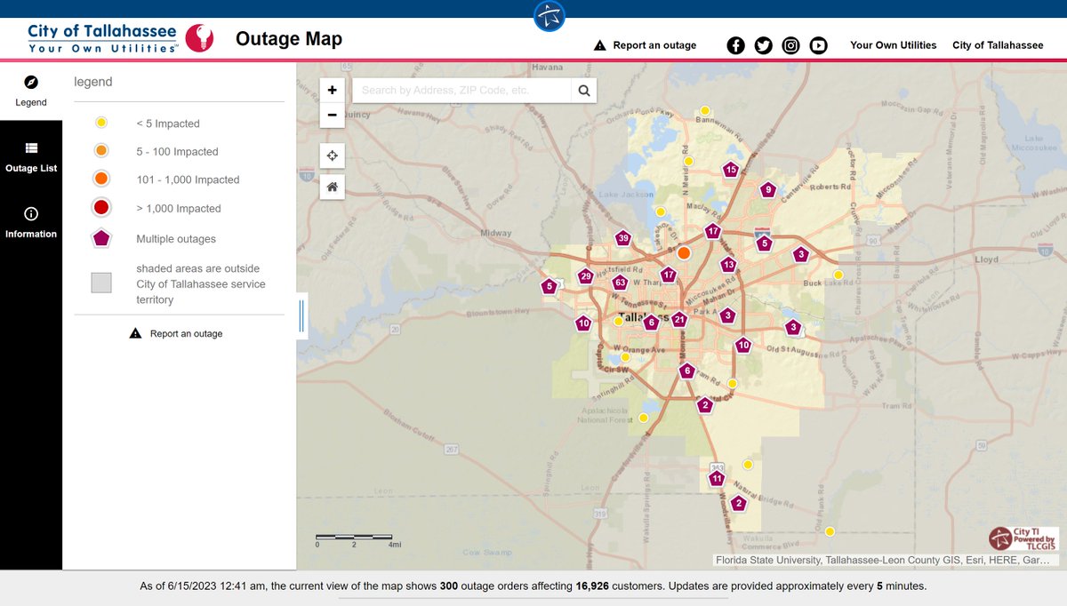 As of roughly 12:40am, an estimated 16,900 customers remain without service. Outages are scattered throughout the service area, with reports of heavy damage in places. (1 of 3)