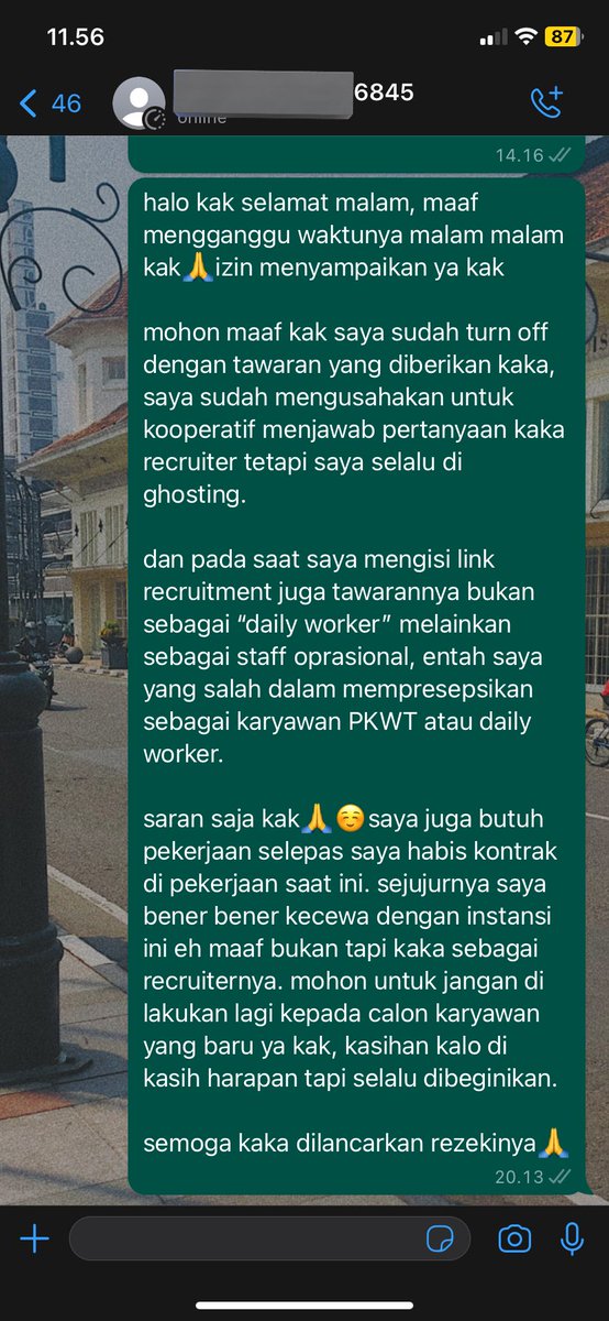 @worksfess kalo yang pernah aku alamin sih recruiternya seperti niat ga niat buat cari karyawan, just in case ya… aga sedikit gedeg sama recruiter yang selalu nge ghosting calon karyawannya. jadi recruiter juga ada yang semena mena sih, buka lokernya full time malah jadi daily worker.