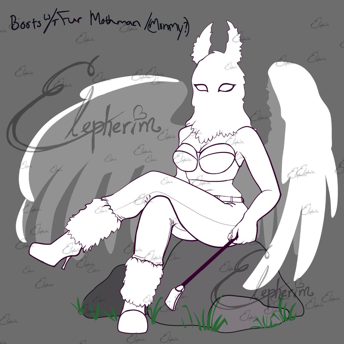 Elepherim's tweet photo. Idea/prompt: Boots with the fur Moth-man
#mothmommy #mothman
I'll be finishing this piece on stream this weekend. Here's today's progress! https://t.co/9Br8IIPqtr