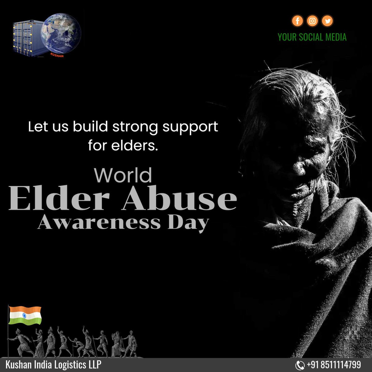 Greetings from Kushan India Logistics LLP
                    #SpeakUpForSeniors #ElderlyProtection #ElderlyWellbeing #RespectOurElders #WorldElderAbuseAwarenessDay #ProtectOurSeniors #ElderlySupport #EndElderAbuse #AgeismAwareness #SeniorSafety #brandsdotlive