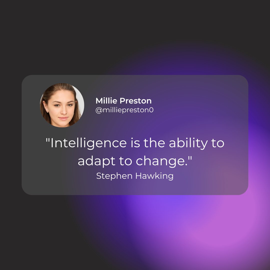 milliepreston0's tweet image. In a world of constant change, intelligence becomes our compass, guiding us through uncertainty and enabling us to seize new opportunities. 
Embrace change and let your intelligence be your superpower. 
#EmbraceChange #IntelligenceAtWork&quot;