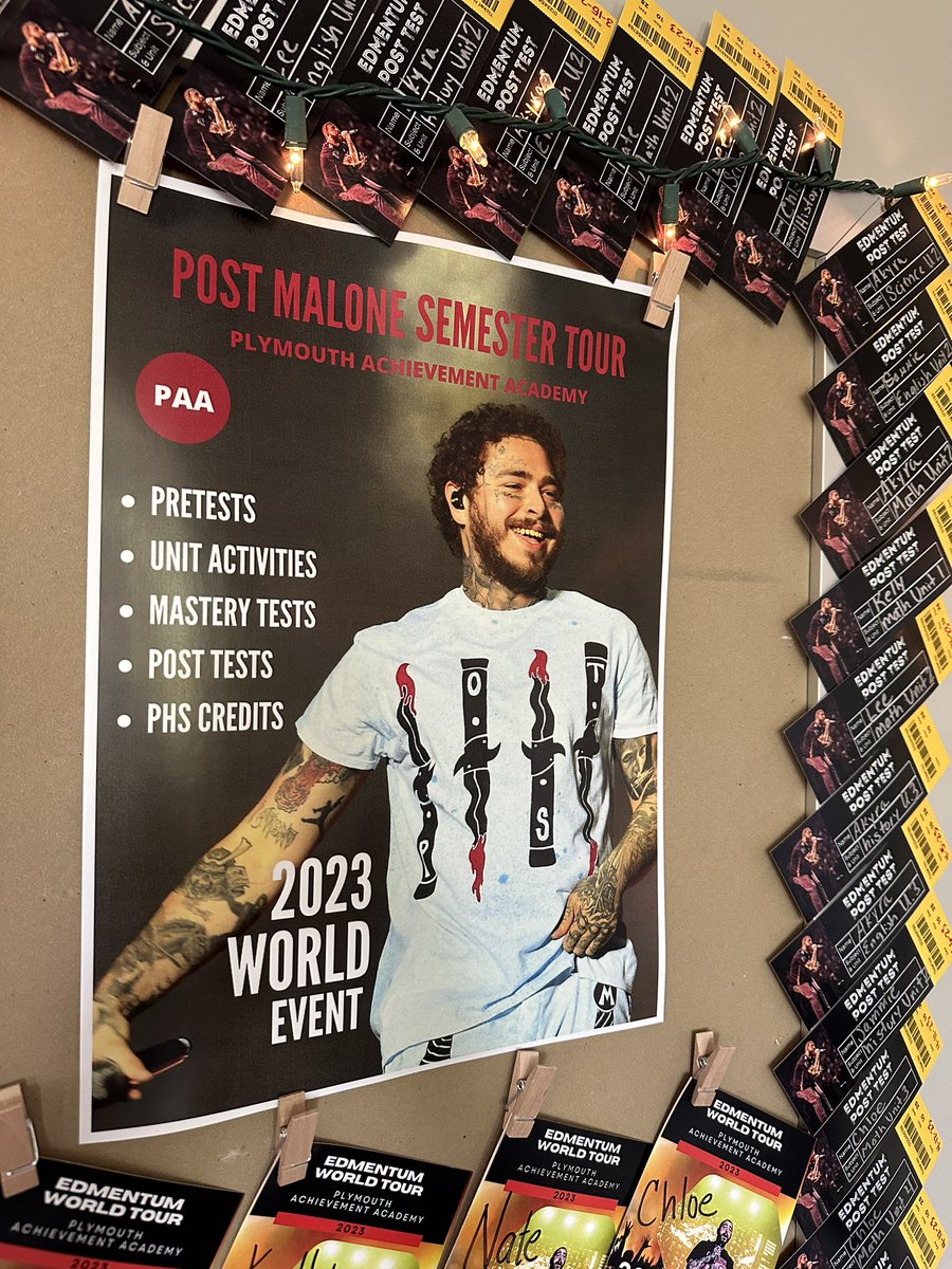 MrsGaultLJH's tweet photo. Things that make sense in my @PostMalone themed classroom part 2. You get to send Post on a world tour as your progress in your @edmentum courses. https://t.co/UNzxmw7sYy