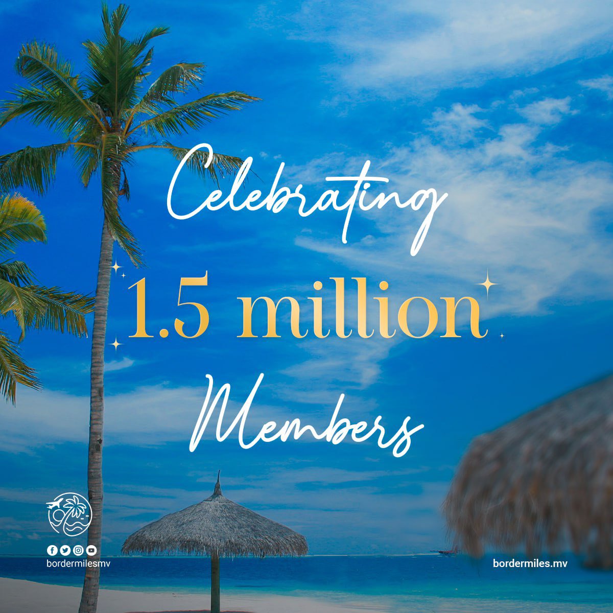 BorderMilesMv's tweet photo. Exciting news!🕺💃 We are absolutely thrilled to announce that the Maldives Border Miles program has hit an incredible milestone of 1.5 million members.
Visit https://t.co/QKpCMIrluI to discover more about this amazing program and start your journey today!
#BorderMiles #BorderMilesMV #WorldsLeadingDestination #VisitMaldives #SunnySideOfLife #Maldives
