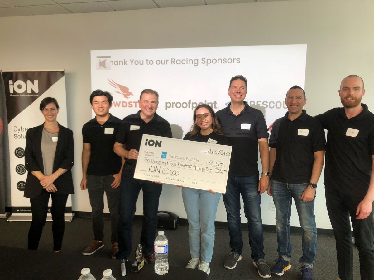ionunited's tweet photo. 🏁 Thanks to everyone who joined us at our iON BC 500 event! 🏎️

Our combined donation of over $2,400 to local charity Backpack Buddies showcases your generosity.

Shout-out to our incredible sponsors @CrowdStrike @proofpoint and @Forescout. We truly are better together. https://t.co/Rfaxvdk6mH
