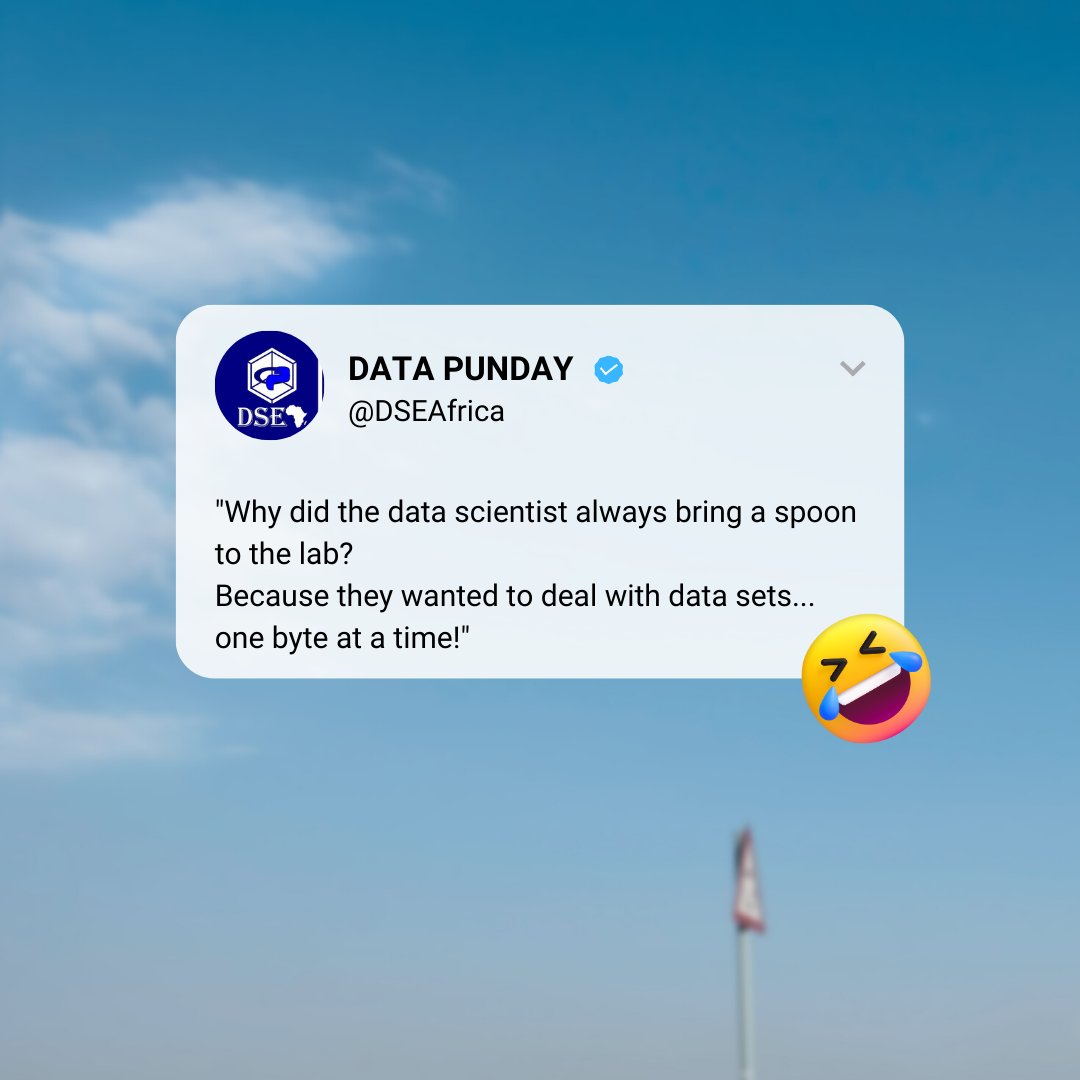 DSEAfrica's tweet image. &quot;🤓 Happy PUNday ! 🔥 Starting this Thursday, get ready for a pun-packed extravaganza! 🎉 We want YOUR best data science puns to grace our feed. Drop your puns below and let&apos;s turn Thursdays into the punniest day of the week! 🤩 
#PUNday 
#DataSciencePuns&quot;
#DataScienceEastAfrica
