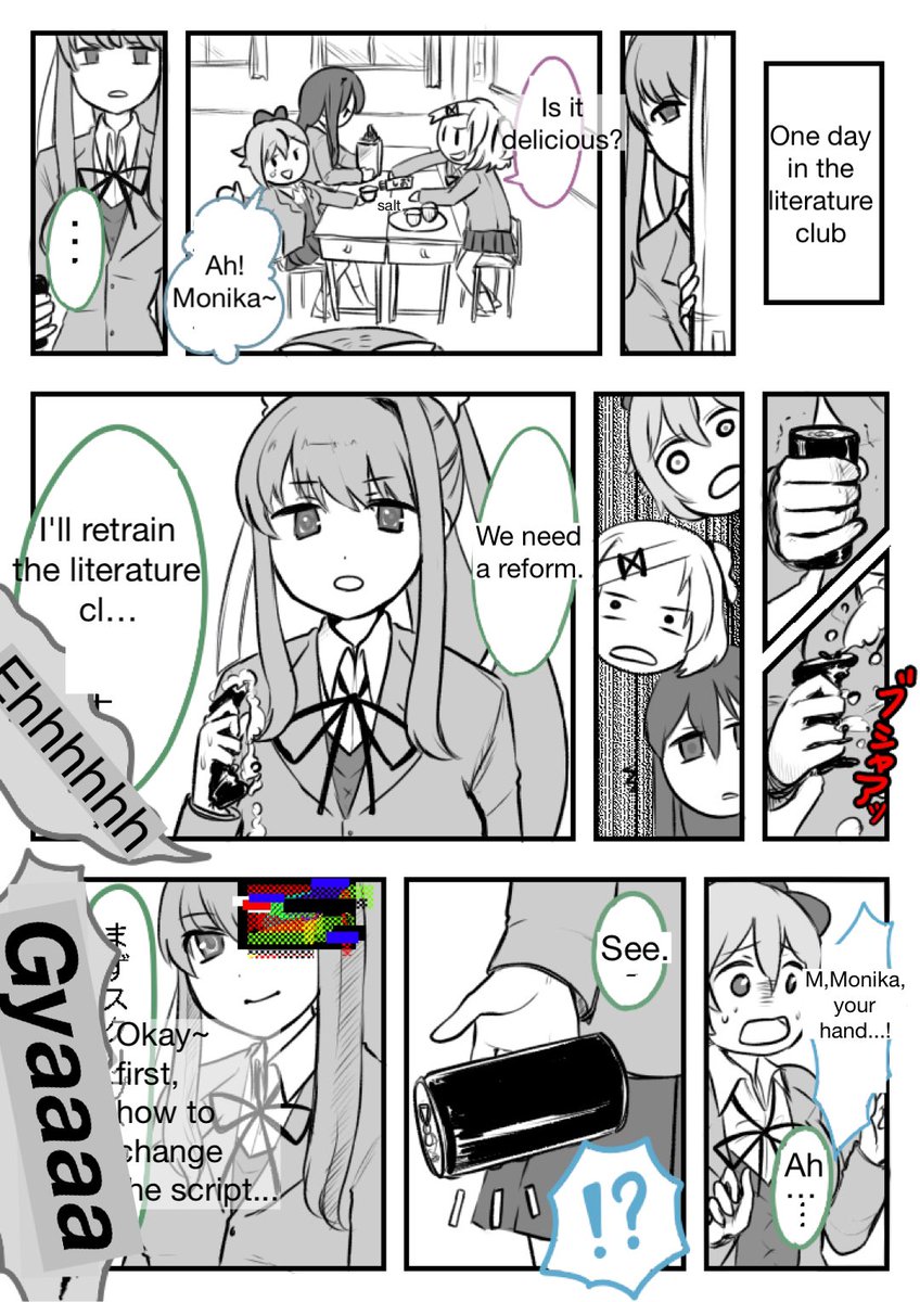 hataruwa_fanart's tweet photo. DDLC’s joke cartoon

① "Teach the script to the club members because MC won't come"

#DDLCfanart #DDLC #ドキドキ文芸部　#DokiDokiLiteratureClub 
#secondarycreation https://t.co/XyIZxozfbT