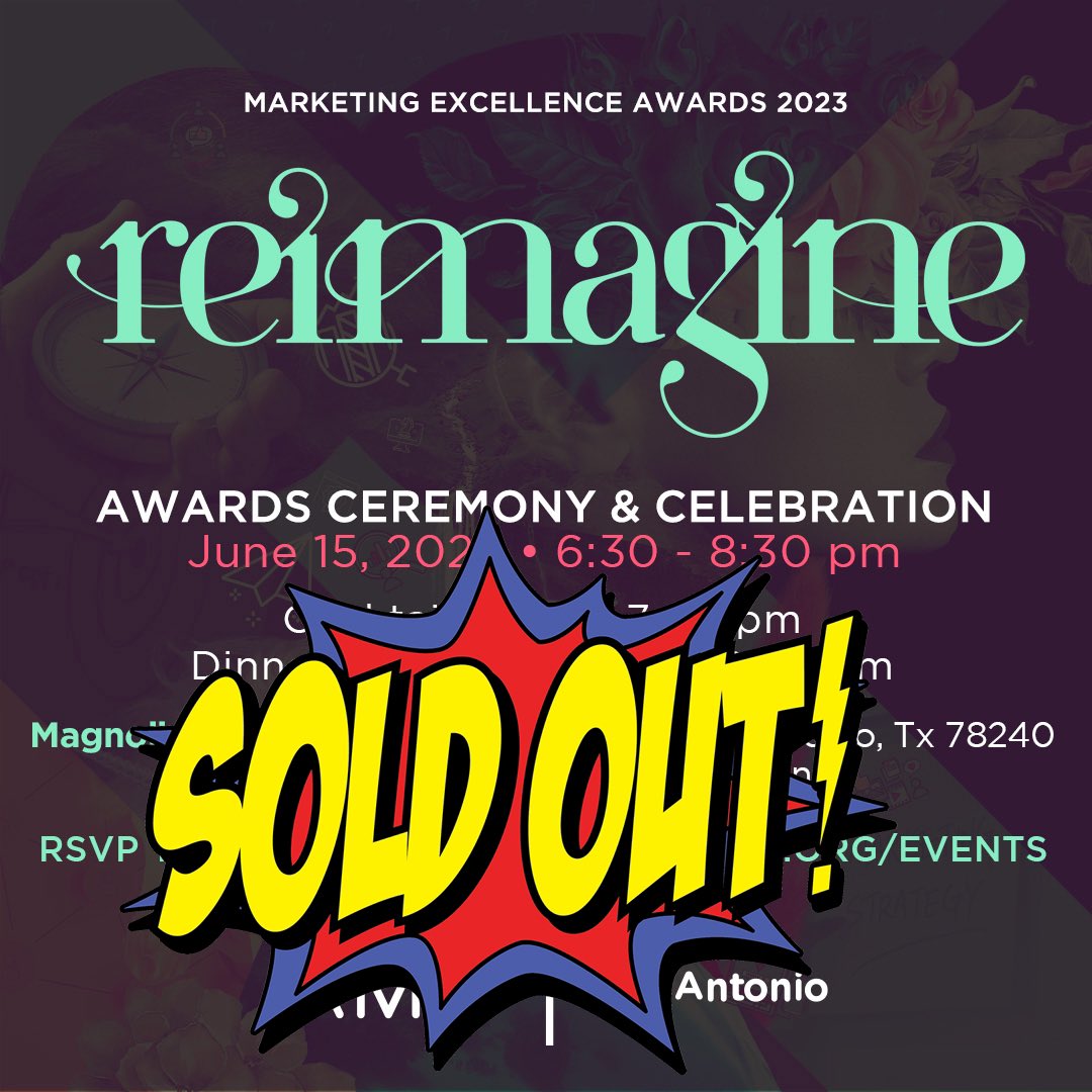 AMASanAntonio's tweet photo. Our annual #MEAs2023 is now #soldout! Can’t wait to celebrate our winners tomorrow! #marketing https://t.co/C5XDAbEHvS