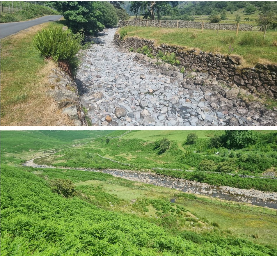 Contrast the dry Upper Derwent with the flowing Calder. Why? 
The Derwent was moved to the side of the valley and sits perched above its floodplain, the Calder flows freely across the valley floor! Put our rivers back where they belong and they won't stop flowing in dry spells...