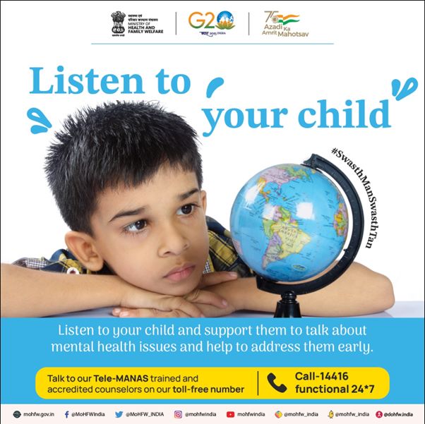 MoHFW_INDIA's tweet photo. 📢Your child's voice matters!

Encourage your child to express their thoughts and feelings about #MentalHealth. Reach out to #TeleMANAS helpline for counselling assistance to address Mental Health issues.

#EmpowerYourChild #MentalHealthAwareness #SwasthManSwasthTan https://t.co/YIWlqOmFMQ