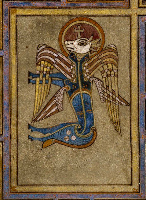 lorraineelizab6's tweet photo. 15 June: St Colmán son of Corordán from Míliuc/#Meelick, Co. #Monaghan. In the lands of the Dartraige. Anglicised as Dartree/Dartry/Dartrey. They were the calf people! 120+ Irish St Colmáns! 📷Ox for Gospel of Luke, Folio 27v bottom left corner @BookOfKellsTCD © @TCDResearchColl https://t.co/HcbXe7bAdk